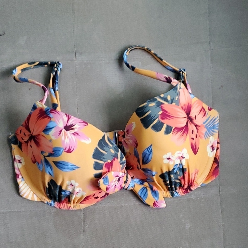 Hollister orange floral tropical hawaiin bikini top only
